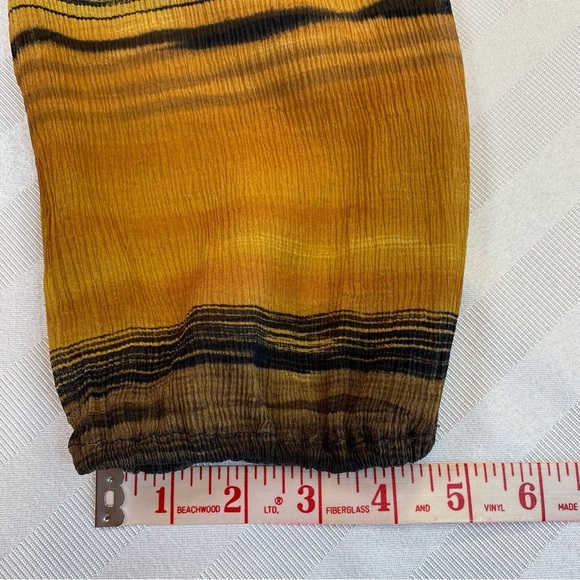 Anne Klein Silk Black Gold Abstract Stripe Pullover Blouse w/3/4 Elastic Sleeves - Picture 8 of 13
